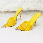 Venus Yellow Slim High Heel Pointy Toe Slip On Sandals Slides Clogs