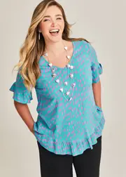 [TS] Taking Shape Salsa Natural Top Size 22 in Bluebird Print, Viscose - Plus Size Women's Clothing Bluebird Print