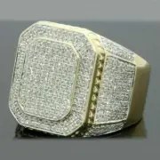 3Ct Round Good Cut Moissanite Men's Cluster Engagement Ring Yellow Gold Plated