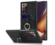 Full Protection Cover for Samsung Galaxy Note 20 Ultra, 2 Cards PU Leather Case with Ring Holder - Black