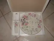 NEW Andrea Sadek Cake Plate with Server Set in Box Pink Floral FLOWERS 10.75"
