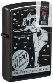 Zippo 48456 Windy Design High Polish Black Windproof Lighter + FLINT PACK