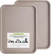 PETABBY Boot Tray 2 Packs All Seasons Multi-Purpose, Waterproof Boot Trays for Entryway Indoor & Outdoor, Non-Slip Shoe Tray, 16.7"x12.8",Tan