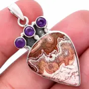 Rosetta Picture Jasper & Amethyst 925 Sterling Silver Pendant Jewelry P-1120