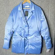 Warehouse Women's UK 12 Blue Padded Blazer With Tie Wrap Belt BNWT