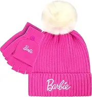 [Barbie] Girls Winter Hat with Gloves for Ages 5-13 Years – Ultra Soft Pink Beanie Winter Hat for Outdoors