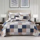 PANGUSHAN 100% Cotton Quilt Set Queen Size, Patchwork Plaid Queen Quilt Beddi...