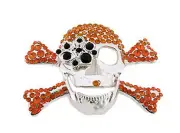 Skull Crossbones Blinged Belt Buckle Halloween Costume Orange Metal Men Women