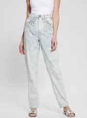 GUESS Women's High-Rise Mom Jeans in Light Wash Size: 30, Cotton White