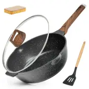 Deep Frying Pan Nonstick with Lid and Spatula, 12 inch / 5.5 Quart Saute Pan,...