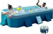 Foldable Swimming Pool, Non-Inflatable Family Swimming Pool for Family Adults, Hard Plastic Shell Collapsible Rectangle Swimming Pool for Outside Backyard Portable(Blue, 116.1 x 64.9 x 21.7)