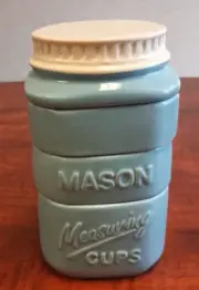 Mason Jar Ceramic Measuring Cups Set of 4 light blue Country Kitchen Fun Baking