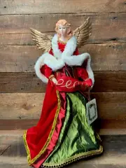 Christmas Angel Tree Topper Stand Alone 16”Inch Wings Detailed Fur Robe