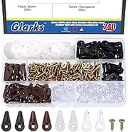 Glarks 240Pcs 4 Color 5mm Glass Retainer Clips White Clear Black Brown Glass Panel Retainer Clips with 5/8" Screws Assortment Kit for Fixing Mirrors Window Screen Cabinet Doors