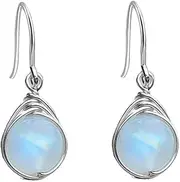 [IMINI] Opalite Moon Stone Round Stone Dainty Teardrop Small Dangle Drop Earrings for Women Girls Silver Plated Elegant Hook Short Dangling Hanging Hypoallergenic Jewelry Gifts Birthday Bff Party, Acrylic,