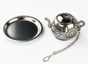 Tea Infuser/Strainer for Loose Tea Herbs Silver Teapot with Chain and Mini Tray