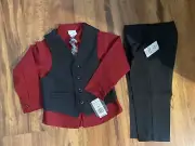 NWT - Van Heusen Size 2 Toddler Boys 4-pc. Suit Set Black Red