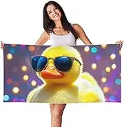 Stvyukl Oversized Microfiber Beach Towel Lightweight Sandproof Bath Towel Ducky with Sunglasses Swim Towel Peach Skin Velvet Quick Dry Beach Towels for Adults Women Men 27.5x55in,White