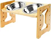 GkgWuxf Elevated Dog Bowls,Adjustable Raised Feeding Station - Anti-Slip Base Wooden Stand Double Tilted Feeder for Slow Eating Drinking Water Food Pet Indoor
