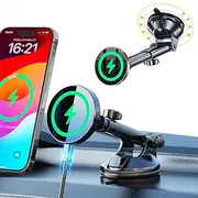 for iPhone MagSafe Car Mount Charger iPhone Wireless Car Charger Mount【Magnets+ Suction Cup】Window Magnetic Phone Holder Car Magsafe Accessories for iPhone 15 Pro Max 14 13 12 Plus MagSafe Phone mount