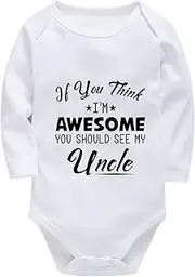 [WOOYONGING] If You Think I'm Awesome You Should See My Uncle Baby Clothes for Newborn Long Sleeve Cotton Onesie White Baby Gi