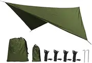 Nutriess Camping Awning 210T Polyester Fabric Light Tan Waterproof Sun Proof Rhombic Ground Mat Tent Hammock Outdoor Use (OD Green)