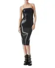 Alice and Olivia Fifi Vegan Leather Midi Dress with Chain, Black - Retail $395