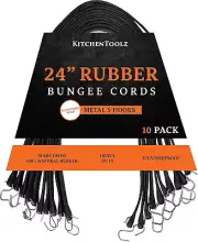 Rubber Bungee Cords with Hooks - 24 Inch Adjustable 10 Pack - Heavy Duty Outdoor
