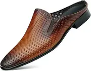 [Santimon] Men's Mules Formal Dress Loafers Leather Open Back Slippers Business Wedding Casual Fashion Slip On Clogs Sandals Summer Dress Shoes for Men