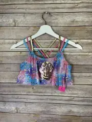 Betsey Johnson Girls XL 14 NWT Mermaid Tankini Top Sequined Flounce Pink Purple