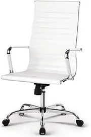 Eames Replica High Back Office Chairs PU Leather Executive Work Computer Seat Tilt 360 Degrees Rotation (White)