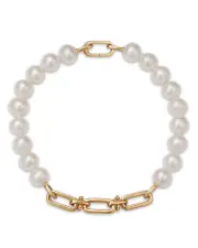 Bloomingdale's Fine Collection Cultured Freshwater Pearl & Chain Link Bracelet in 14K Yellow Gold