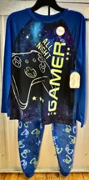 2 Pc Wonder Nation Boy SZ 14/16 XL HUSKY Glow in Dark Pajama Set ALL NIGHT GAMER