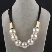 Pearl Imitation Silver Metal Black Cord Adjustable Size L89
