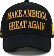 [BSJSIA] Donald Trump 2024 45-47 Never Surrender MAGA Hat, Make America Great Again Slogan with USA Flag, Black & Gold Adjustable Cap
