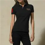 女生POLO衫 三匹馬刺繡POLO大馬 短袖POLO衫 翻領短T 網眼純棉上衣