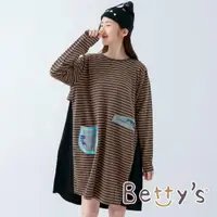 在飛比找momo購物網優惠-【betty’s 貝蒂思】拼接條紋布綁結洋裝(黃條紋)