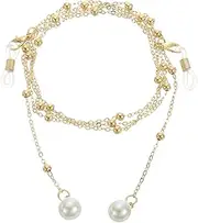 [sourcing map] Beaded Glasses Chain, Pearl Eyeglass Chain Eyewear Retainer Eyeglasses Strap Holder Around Neck Sunglasses Chains for Women Girls, Gold, Gold, cm