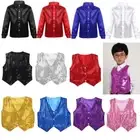Kids Boys Shiny Party Costume Vests Sequins Waistcoat Hip-hop Jazz Dance AU