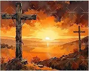 TAOPAOLAB Pious Paint by Numbers Kit for Adults - DIY Two Crosses on Hill at Sunset Painting on Canvas 16x20 Inches, Acrylic Paint Set, Suitable for Beginners, Art for Home Decoration or Gifts