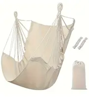 1pc Leisure Fabric Hammock Chair Outdoor Swing Chair Hammock Dormitory Hammock Chair Anti Rollover Hammock(With Storage Bag) White