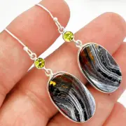 Natural Iron Tiger Eye & Peridot 925 Sterling Silver Earrings Jewelry E-1002