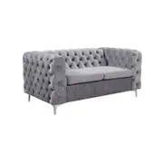 2 Seater Sofa Classic Button Tufted Lounge in Grey Velvet Fabric with Metal Legs