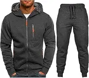 Men's Casual Solid Two Zipper Hooded Pocket Coat Pocket Pants Set Tuxedo Rentals