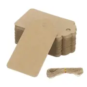 100 Pcs Blank Gift Tags with String, 2.8x1.6" Rectangular Wave Kraft Tags, Brown