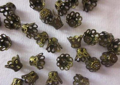 50 Bead Caps Filigree 5mm x 6mm Bronze-Green Colour #bc953 Aus Seller