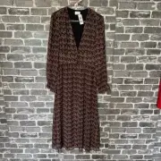 NWT Wilfred Maxine Dress brown shimmer floral button front shirt midi SMALL S