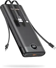 VEEKTOMX 30000mAh 22.5W Power Bank with Built in Cables, USB C PD 3.0 Portable Charger with 4 Outputs & 2 Inputs with LED Display, External Battery Bank for iPhone/iPad/Samsung/MacBook Air and More