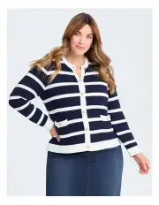 [Taking Shape] Cotton Buttoned Stripe Cardigan in Multi
