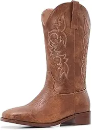 [Aizhenzm] Cowgirl Boots Square Toe Cowboy Boots For Women Ladies Mid Calf Low Heel Flat